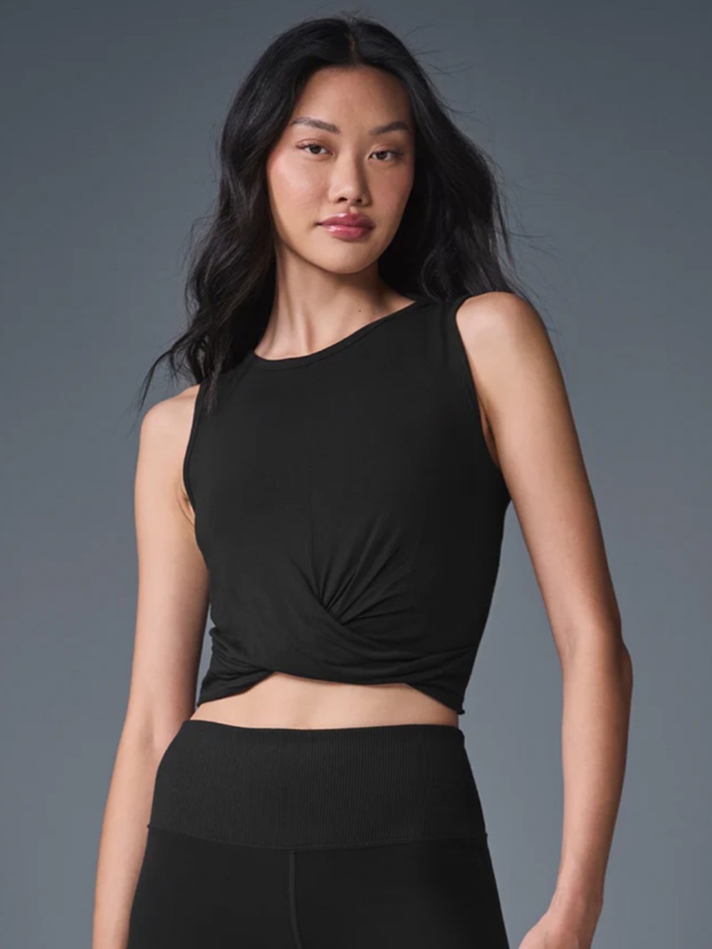 Alo Yoga Cover Tank Black Wrap Front Cropped Sleeveless Top sz M